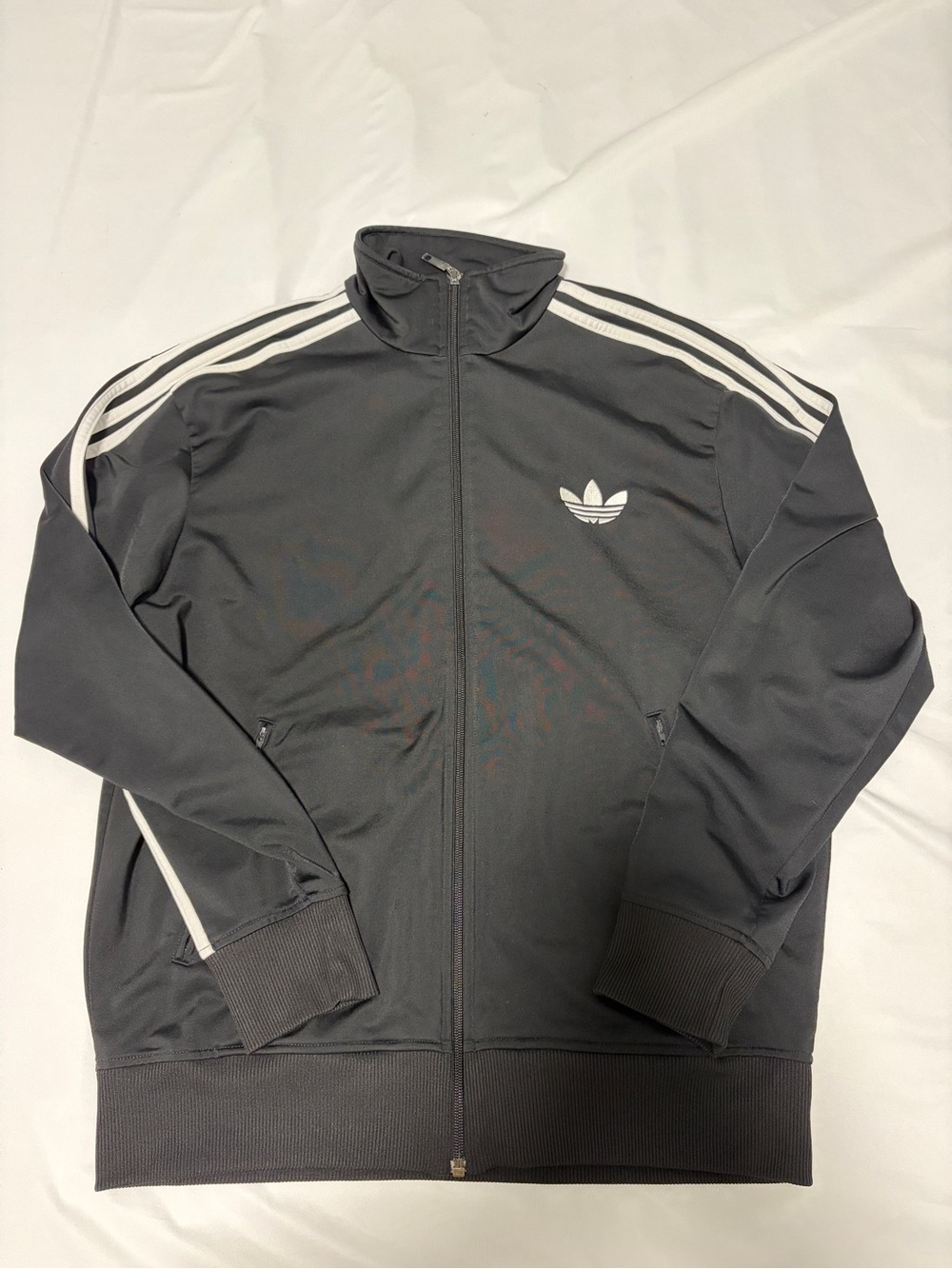 adidas Men's Charcoal Track Jacket with White Stripes